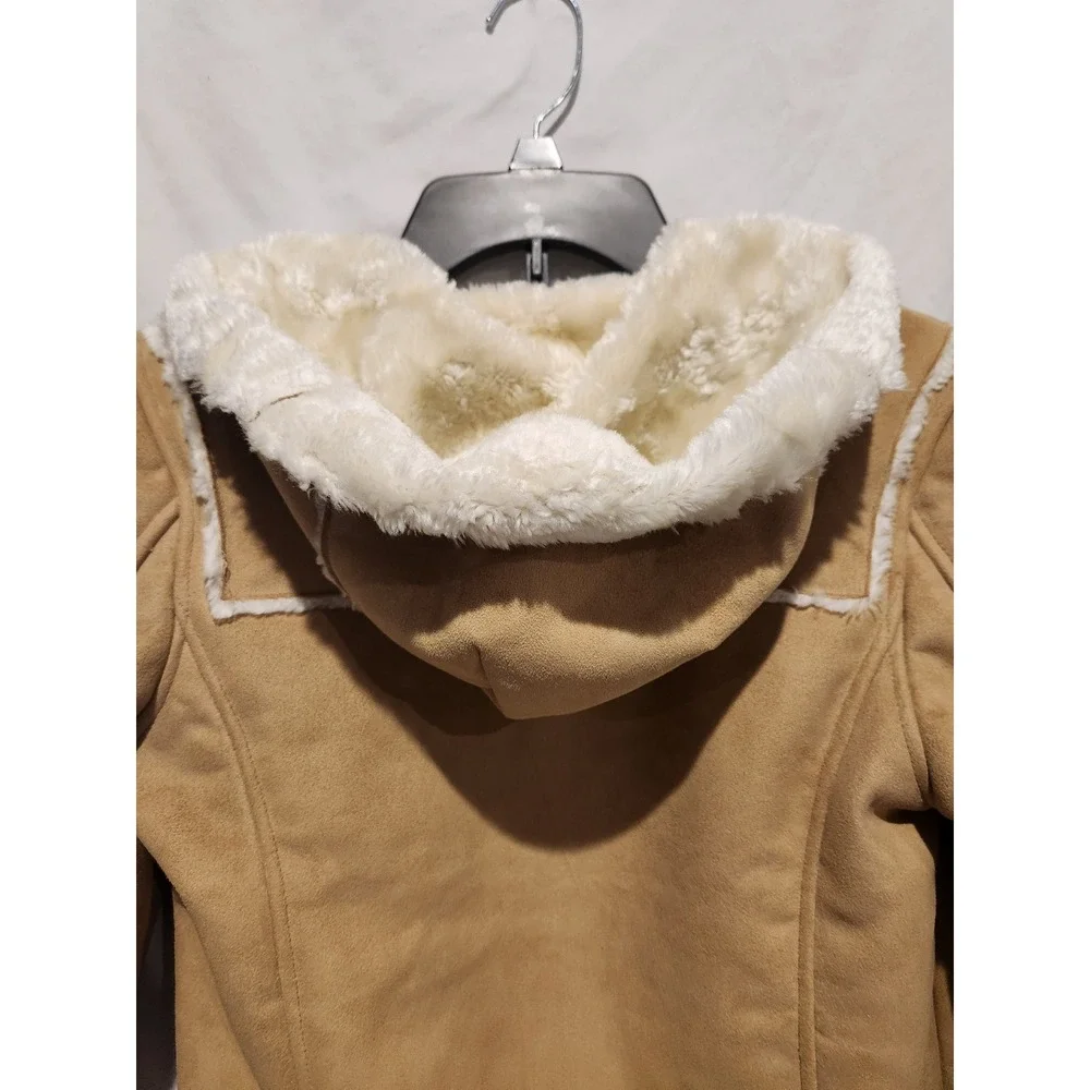 Y2K Gap Tan Faux Suede Hooded Coat Faux Fur Lined Tan Brown Medium 7-8